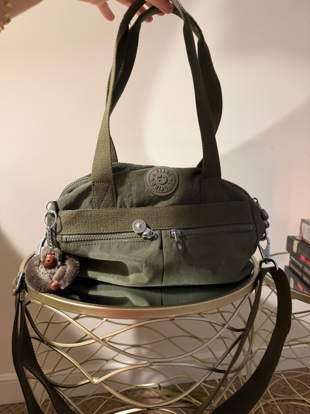 Kipling Green Nylon Crossbody Bag w/ Monkey Keychain